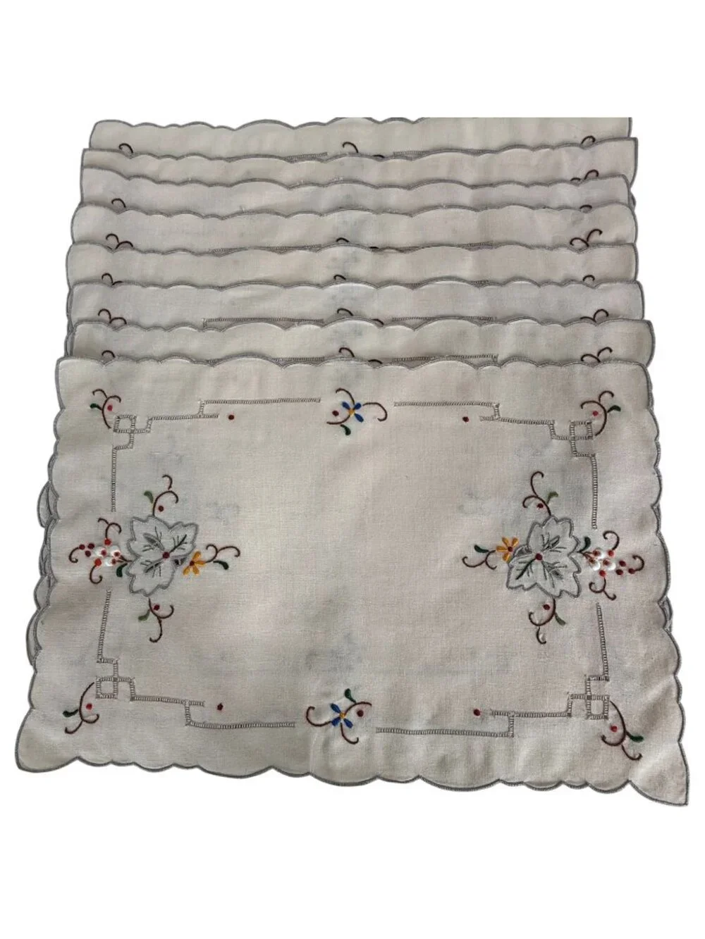 Embroidered Linen Table Runner 8 Placemats Dinner Napkins 6 Cocktail Set Floral